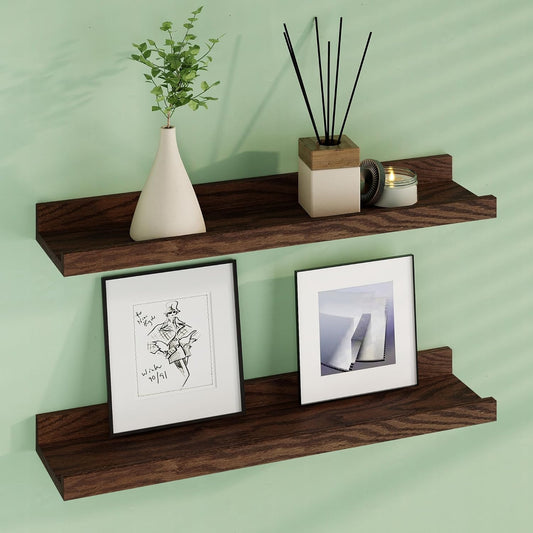 ShelfLoft 4.7"D x 1.9"H Dark Solid Oak Wood Picture Ledge Floating Shelves,Set of 2