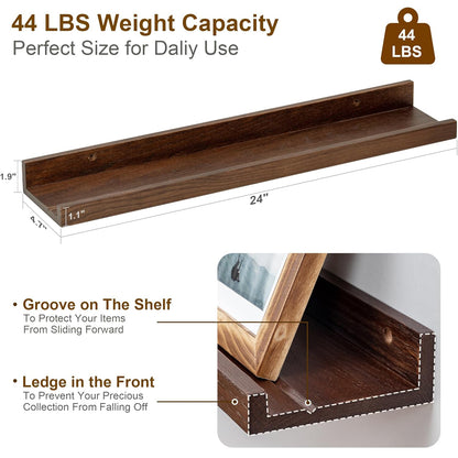 ShelfLoft 24" Wide x 4.7" Deep Solid Oak Wood Picture Ledge Floating Shelves,Set of 2