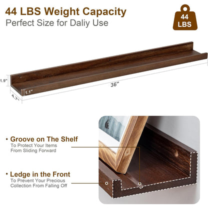 ShelfLoft 36" Wide x 4.7" Deep Solid Oak Wood Picture Ledge Floating Shelves,Set of 2