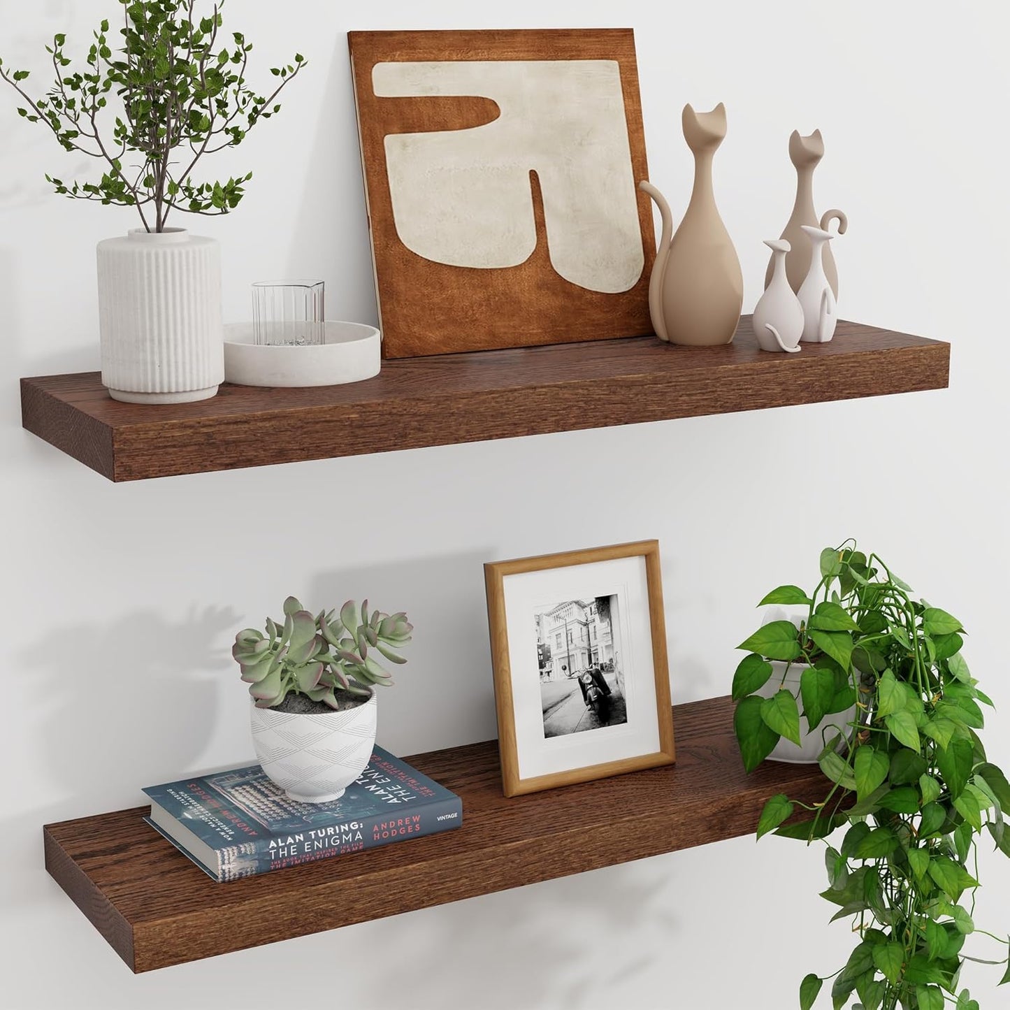 ShelfLoft 24" Wide x 8" Deep 66lbs Solid Oak Wood Floating Shelves Wall Mounted Display Shelf, 2 Pack