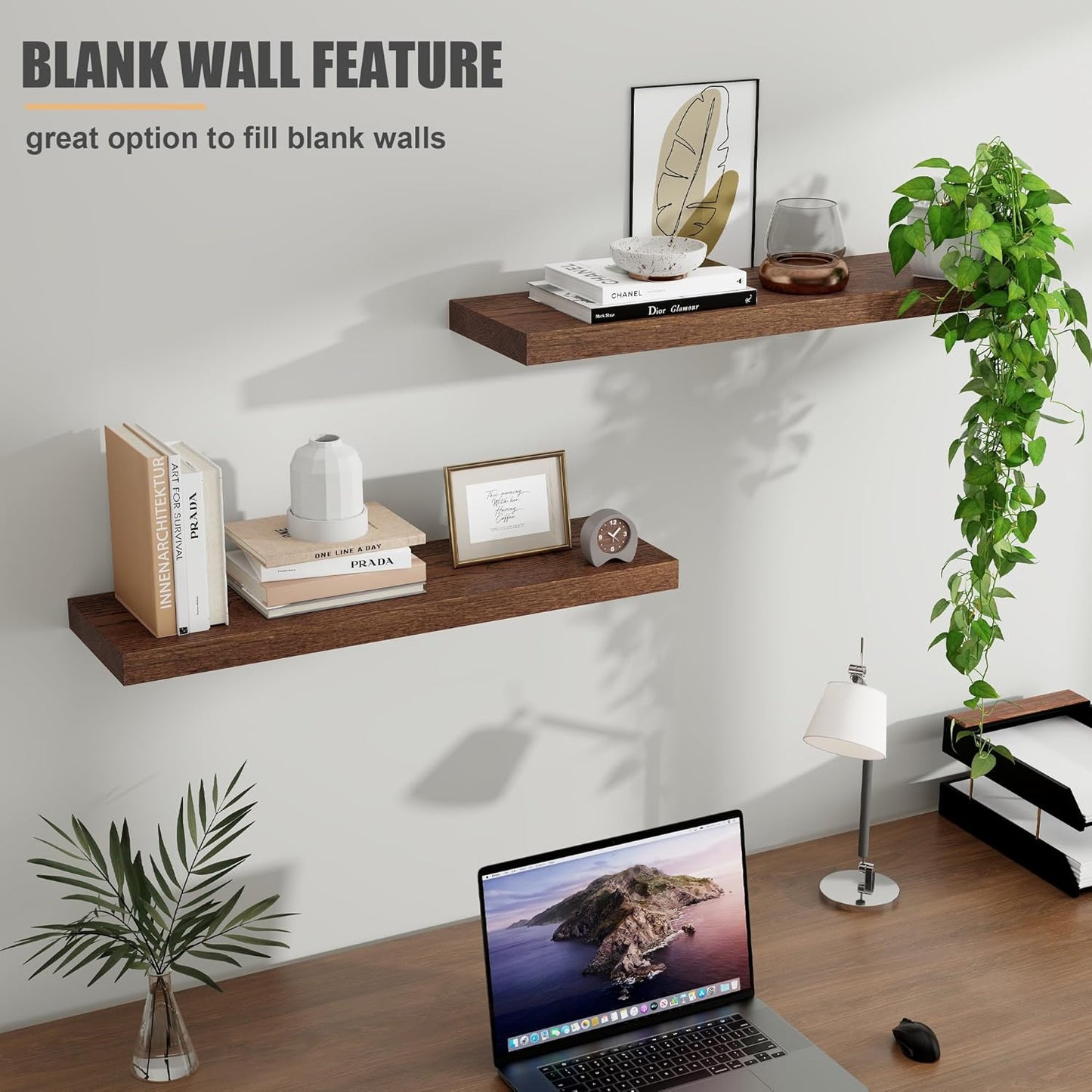 ShelfLoft 24" Wide x 8" Deep 66lbs Solid Oak Wood Floating Shelves Wall Mounted Display Shelf,Dark Oak Finish-2 Pack