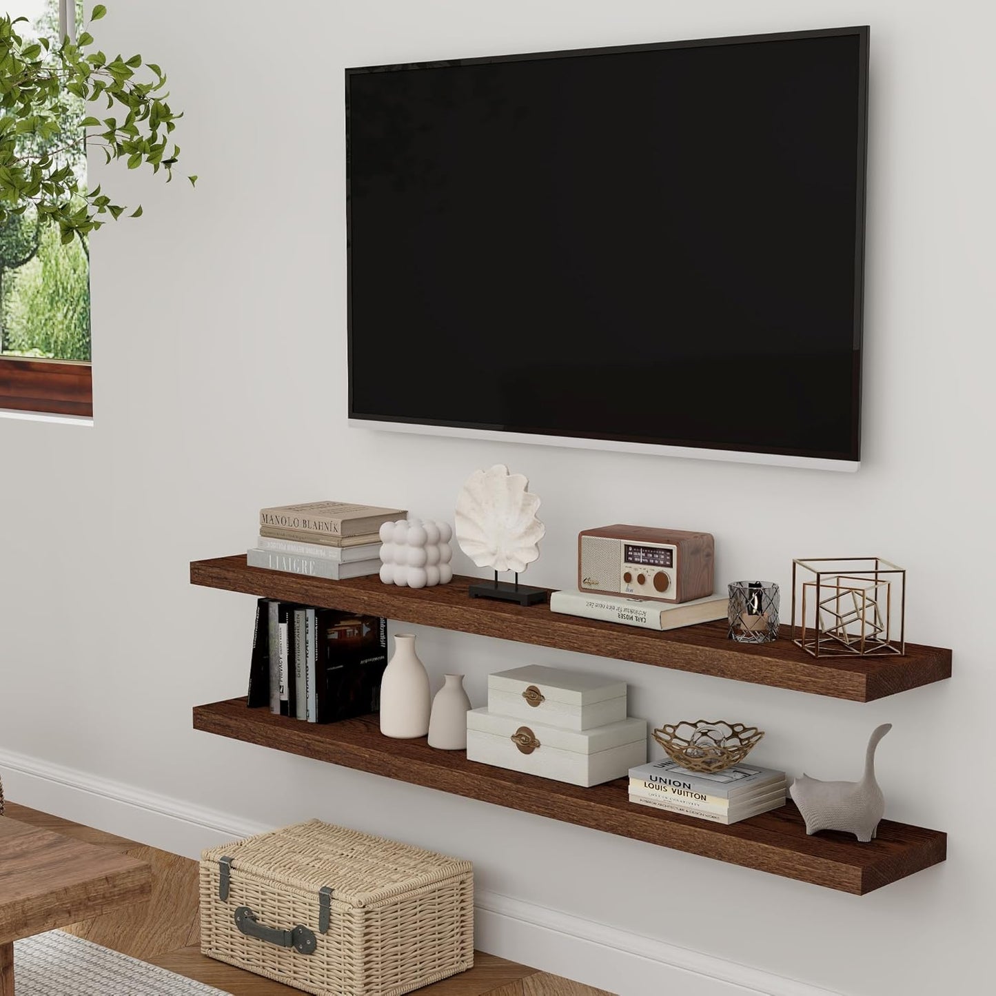 ShelfLoft 48" Wide x 8" Deep 88lbs Solid Oak Wood Floating Shelves Wall Mounted Display Shelf,Dark Oak Finish-1 Pack