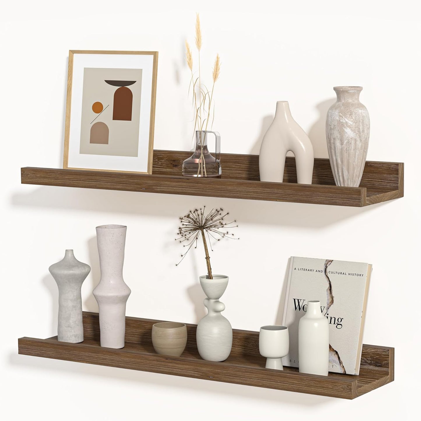 Shelfloft 4.7 Inch Deep Picture Ledge Shelf Rustic Fir Hardwood Floating Wall Shelves with Lip