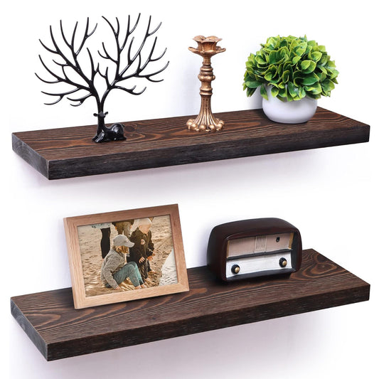 ShelfLoft 8"D x 1.3"H Dark Walnut Solid Pine Wood Floating Shelves