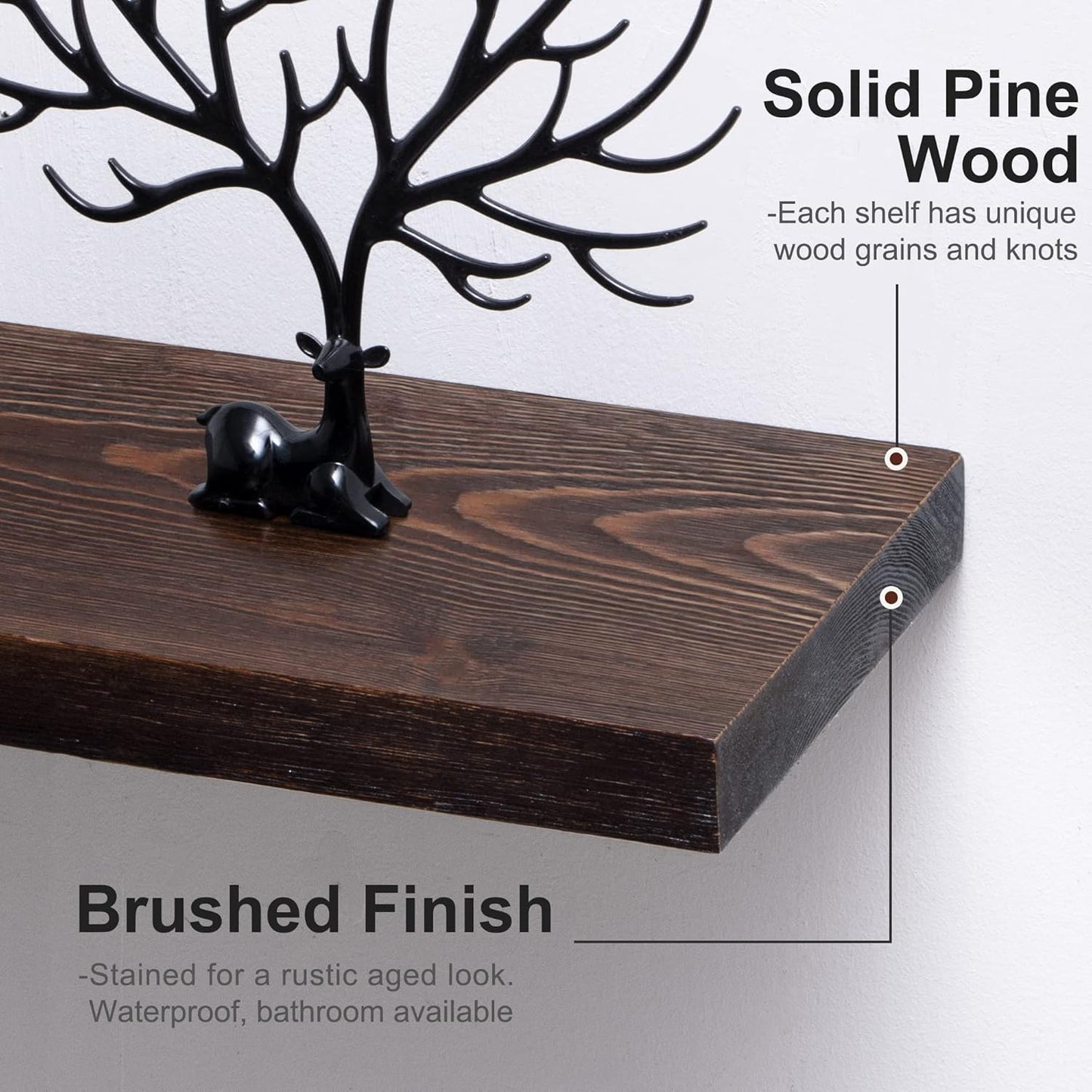 ShelfLoft 8 Inch Deep Solid Pine Wood Floating Shelves