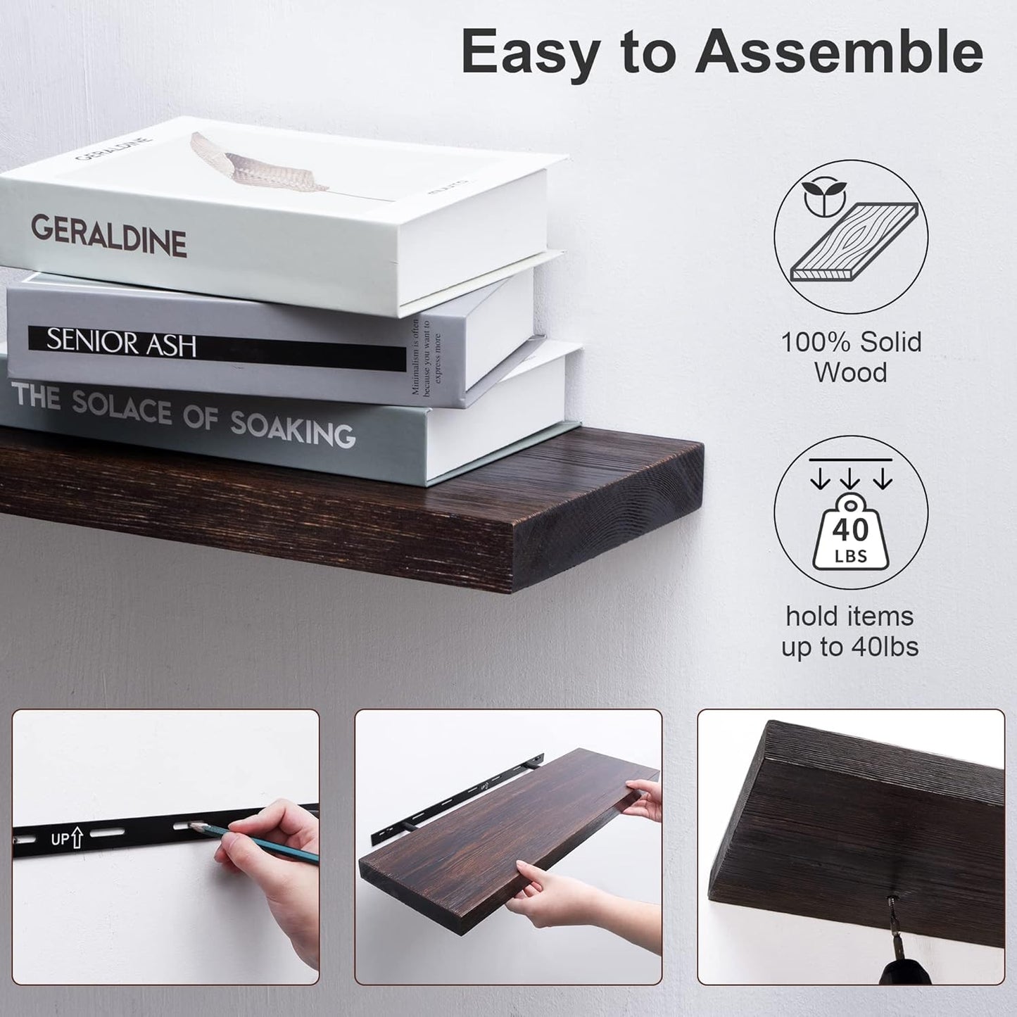 ShelfLoft 8 Inch Deep Solid Pine Wood Floating Shelves