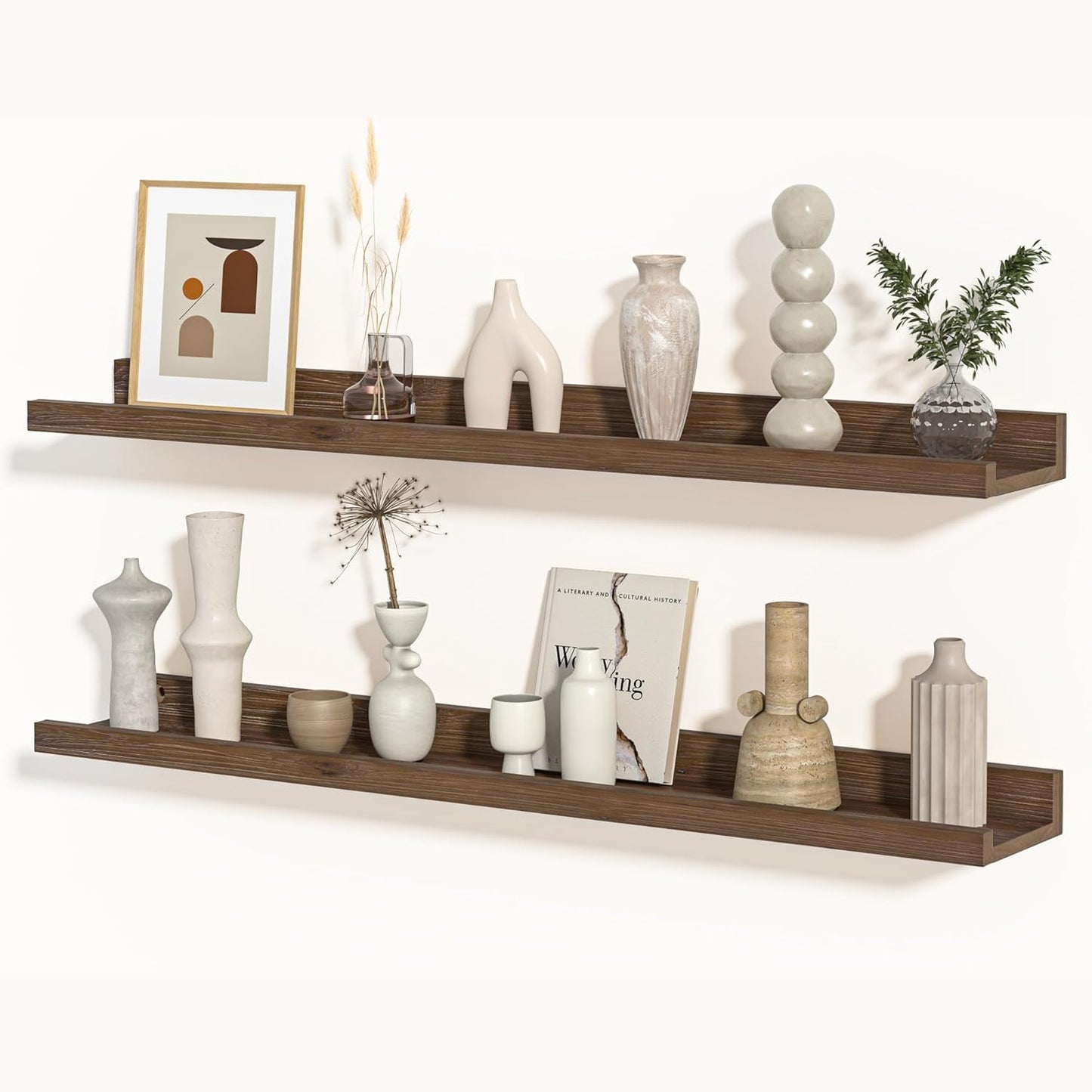 Shelfloft 4.7 Inch Deep Picture Ledge Shelf Rustic Fir Hardwood Floating Wall Shelves with Lip