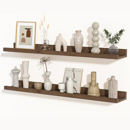 Shelfloft 4.7 Inch Deep Picture Ledge Shelf Rustic Fir Hardwood Floating Wall Shelves with Lip