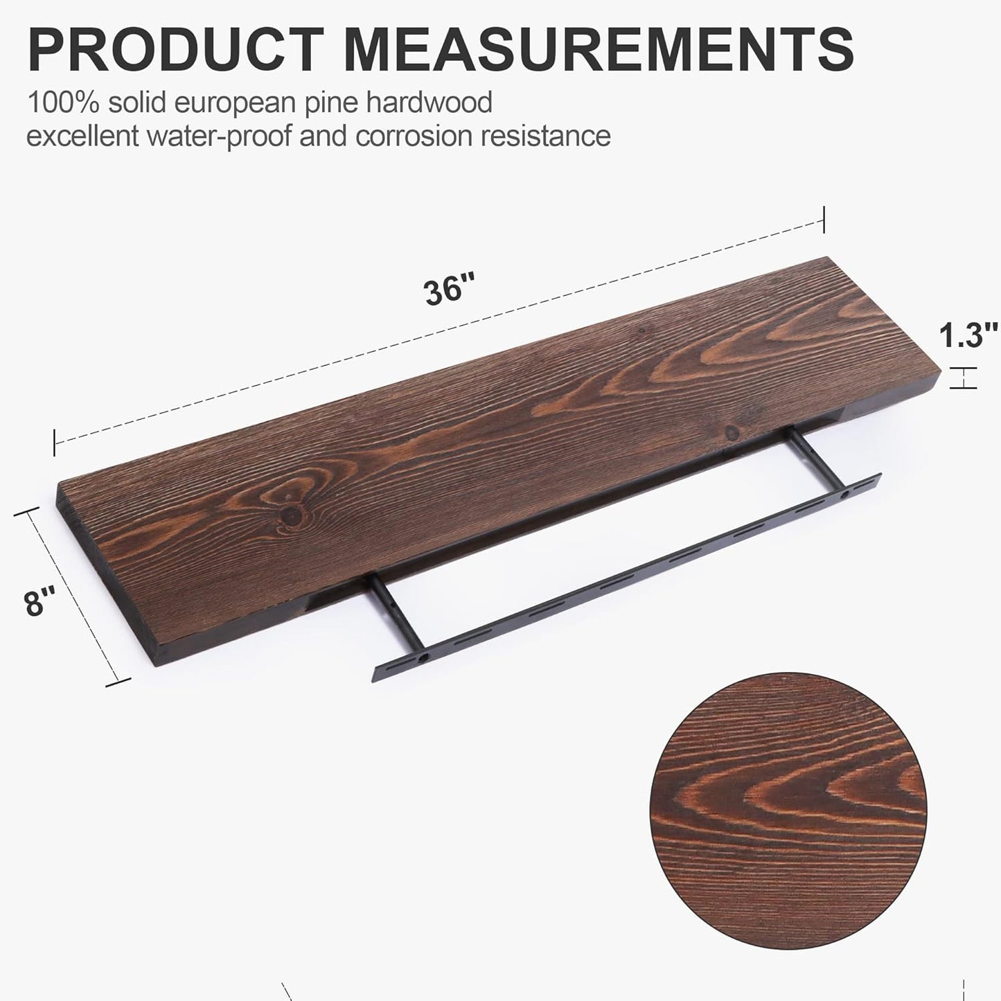 ShelfLoft 8 Inch Deep Solid Pine Wood Floating Shelves