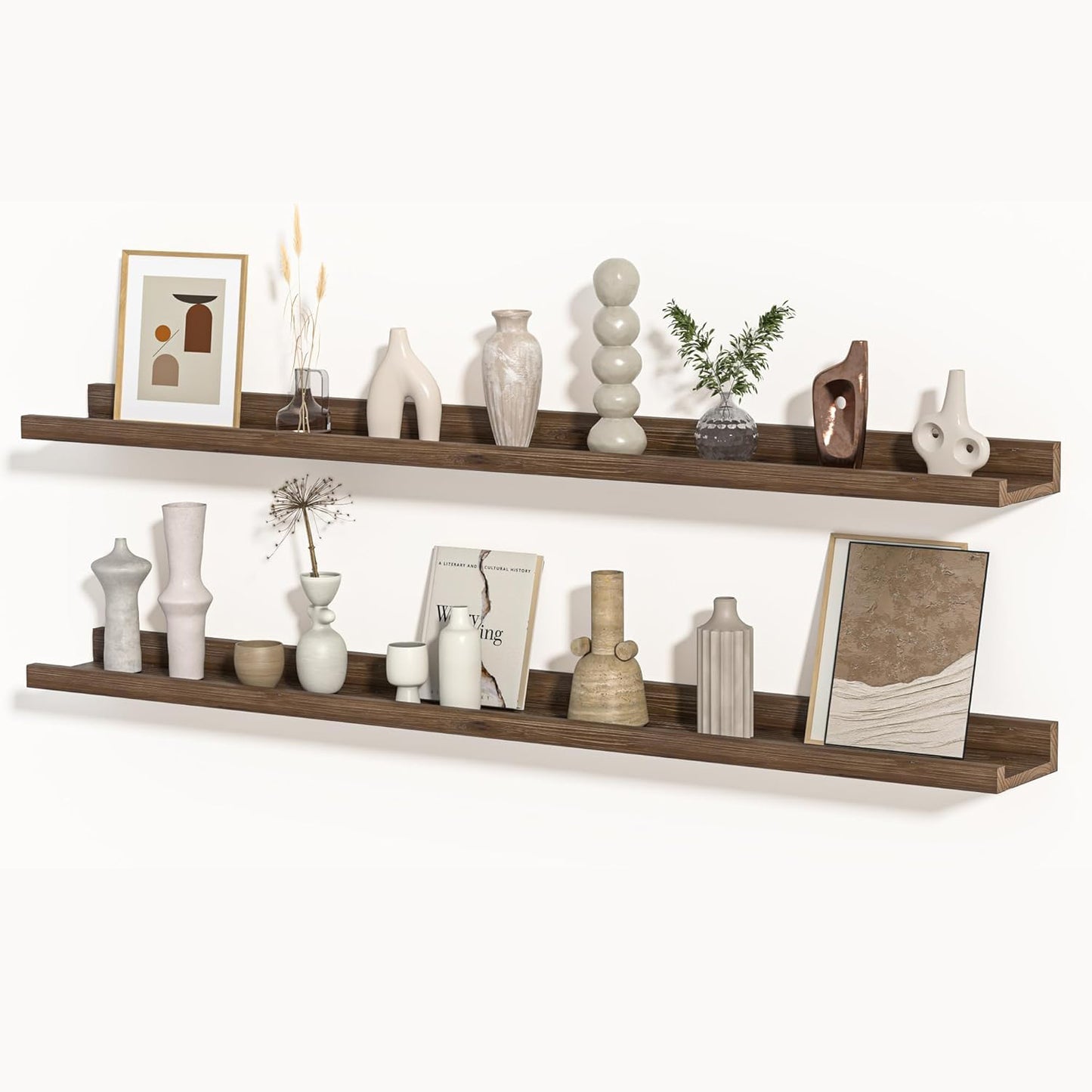 Shelfloft 4.7 Inch Deep Picture Ledge Shelf Rustic Fir Hardwood Floating Wall Shelves with Lip