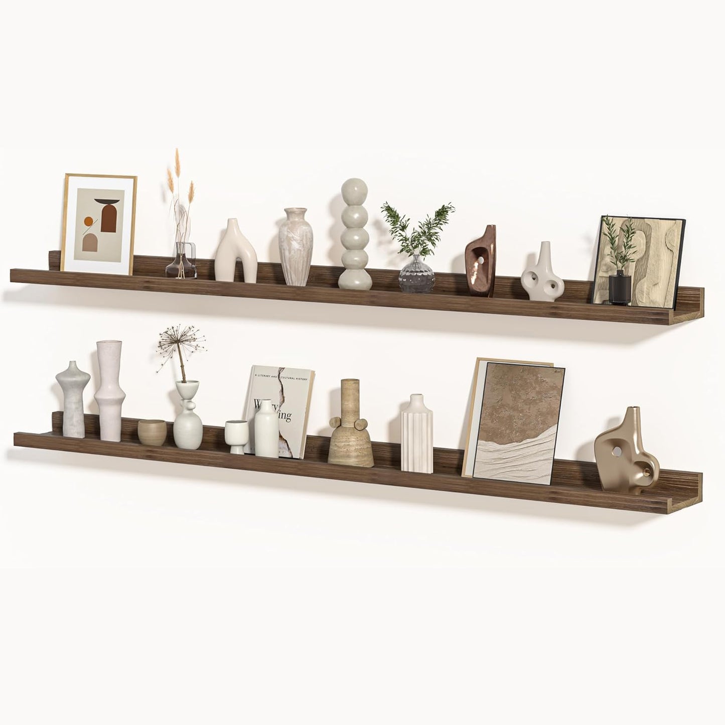 Shelfloft 4.7 Inch Deep Picture Ledge Shelf Rustic Fir Hardwood Floating Wall Shelves with Lip