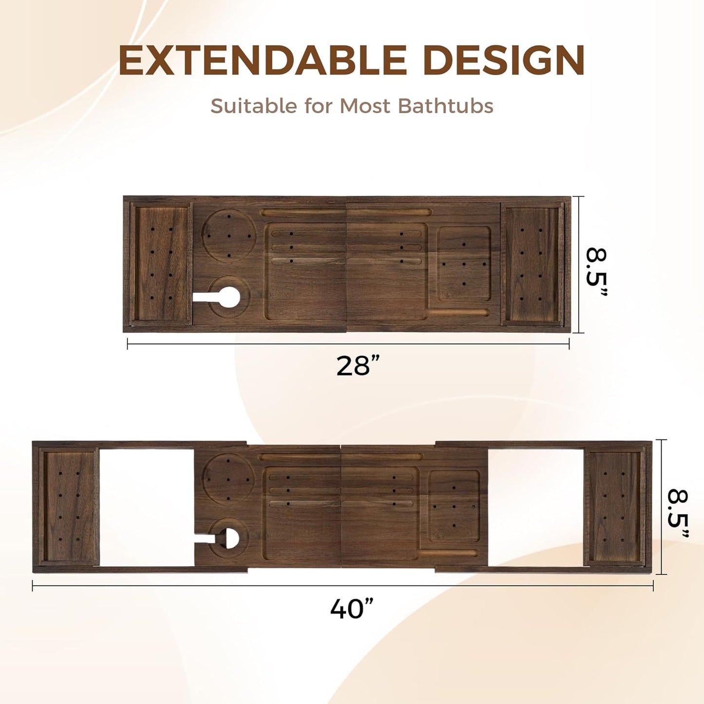 ShelfLoft Luxury Teak Bathtub Tray with Expandable Handle