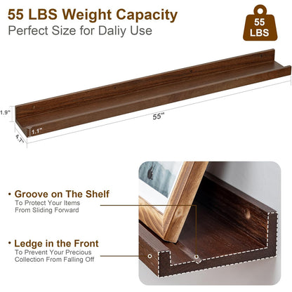 ShelfLoft 55" Wide x 4.7" Deep Solid Oak Wood Picture Ledge Floating Shelves,Set of 2