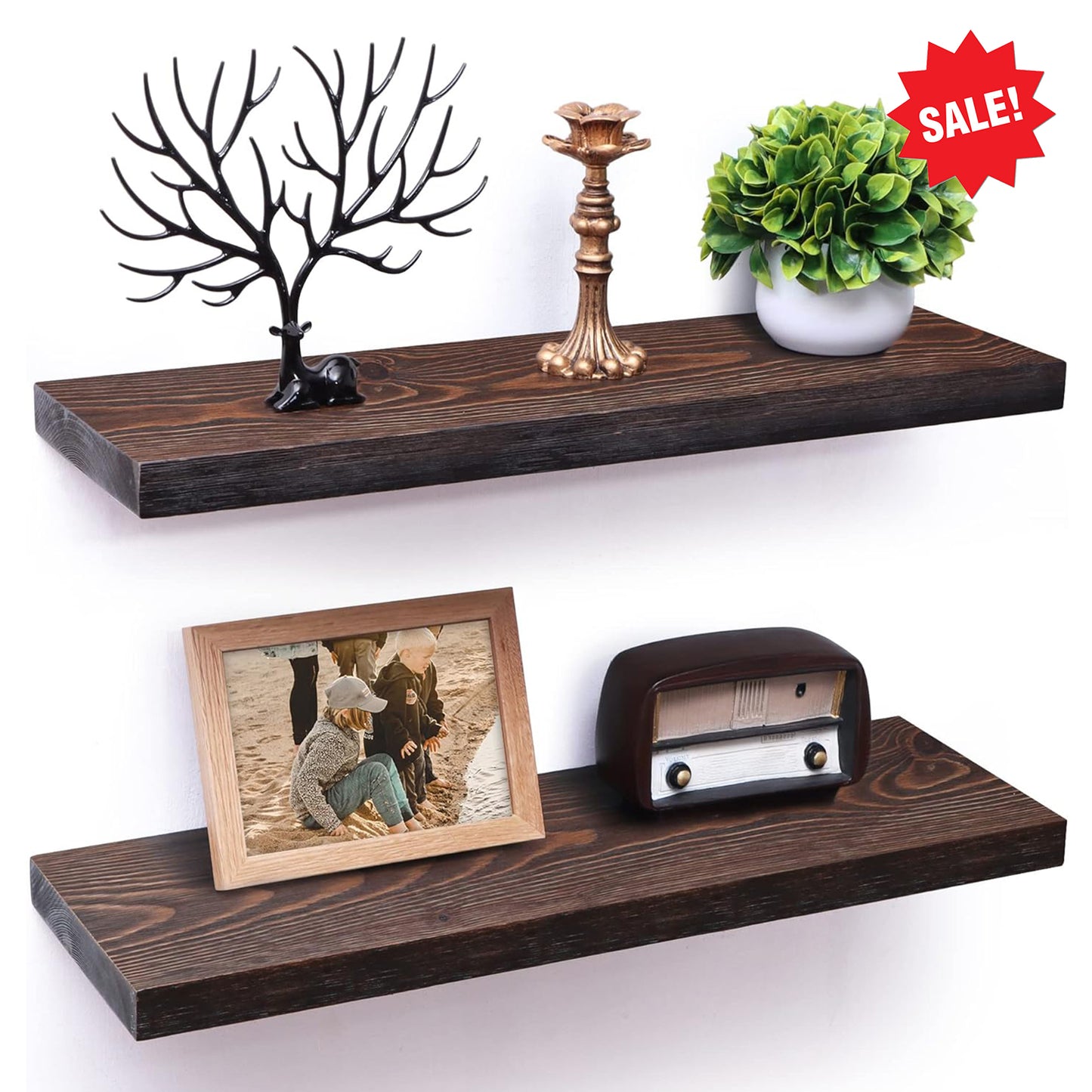ShelfLoft 8 Inch Deep Solid Pine Wood Floating Shelves