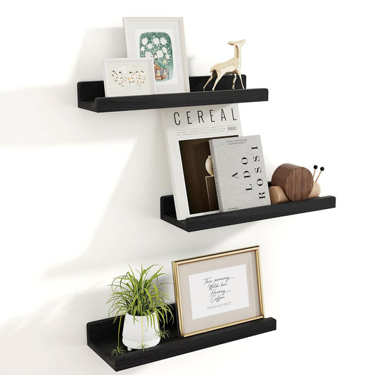 ShelfLoft 5.5"D x 1.9"H Distressed Black 60lbs Picture Ledge Shelf Wood Floating Shelves