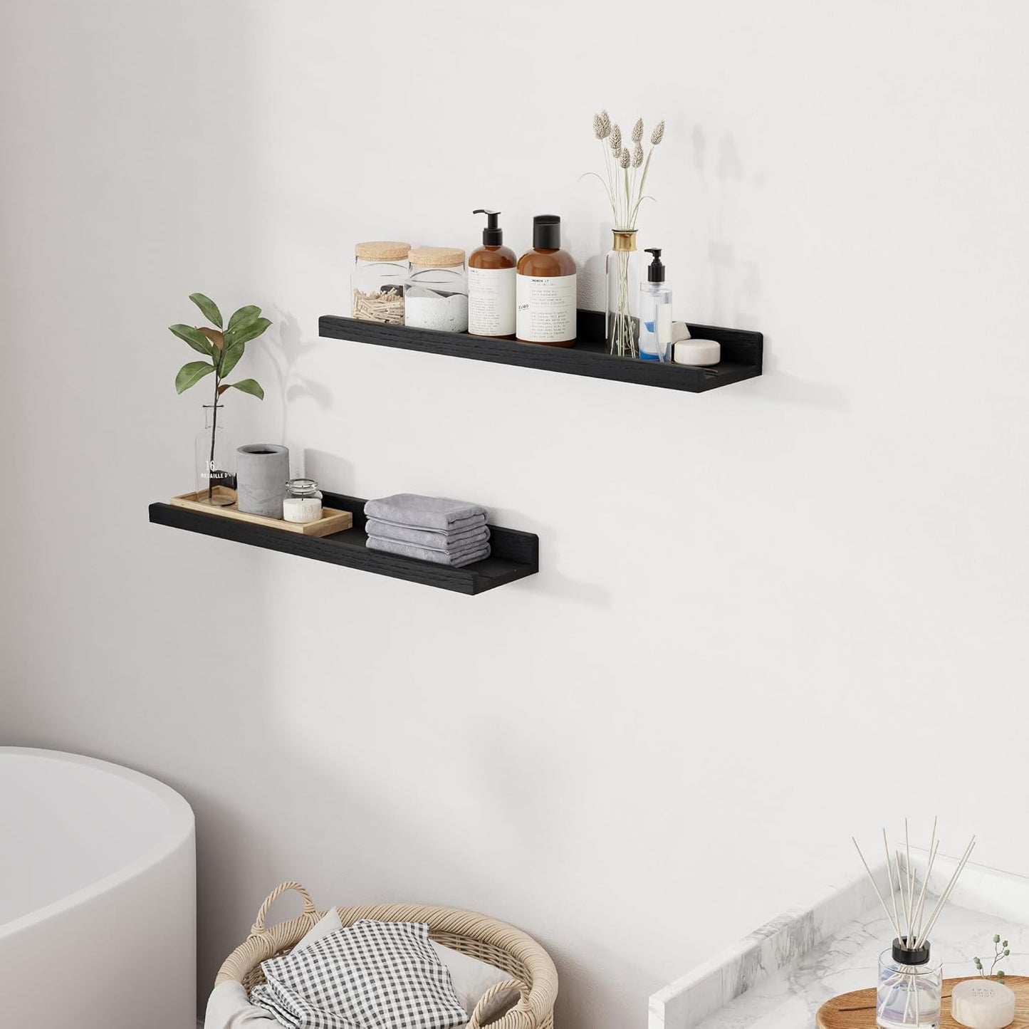 ShelfLoft 5.5"D x 1.9"H Distressed Black 60lbs Picture Ledge Shelf Wood Floating Shelves