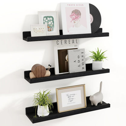 ShelfLoft 5.5"D x 1.9"H Distressed Black 60lbs Picture Ledge Shelf Wood Floating Shelves