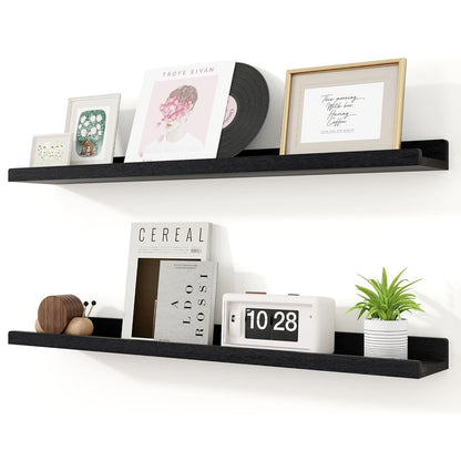 ShelfLoft 5.5"D x 1.9"H Distressed Black 60lbs Picture Ledge Shelf Wood Floating Shelves