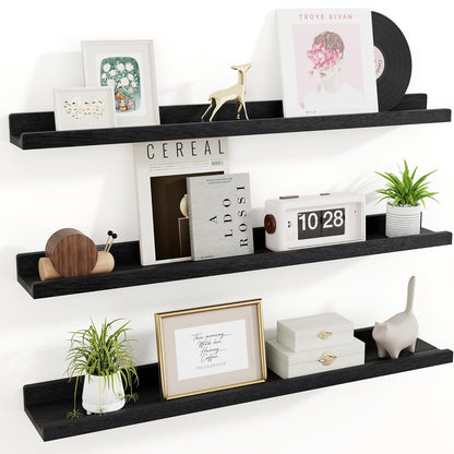 ShelfLoft 5.5"D x 1.9"H Distressed Black 60lbs Picture Ledge Shelf Wood Floating Shelves