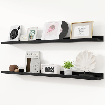 ShelfLoft 5.5"D x 1.9"H Distressed Black 60lbs Picture Ledge Shelf Wood Floating Shelves