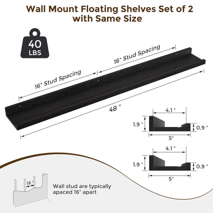 ShelfLoft 48" Wide x 5" Deep 40lbs Picture Ledge Shelf Wood Floating Shelves,2 Pack