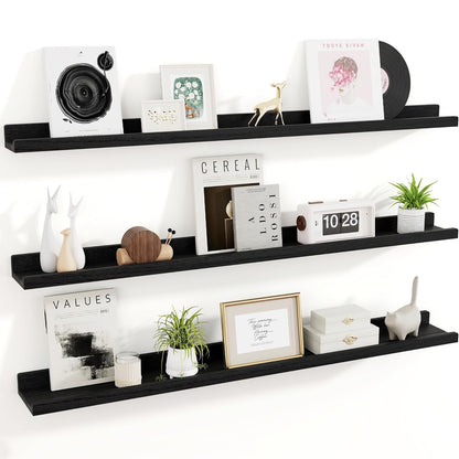 ShelfLoft 5.5"D x 1.9"H Distressed Black 60lbs Picture Ledge Shelf Wood Floating Shelves