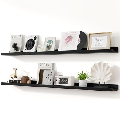 ShelfLoft 5.5"D x 1.9"H Distressed Black 60lbs Picture Ledge Shelf Wood Floating Shelves