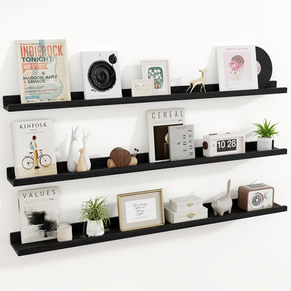 ShelfLoft 5.5"D x 1.9"H Distressed Black 60lbs Picture Ledge Shelf Wood Floating Shelves