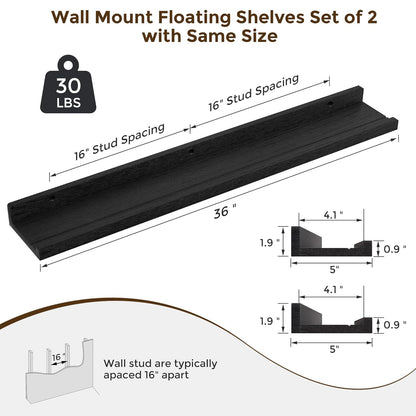 ShelfLoft 36" Wide x 5" Deep 30lbs Picture Ledge Shelf Wood Floating Shelves,2 Pack