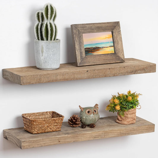 ShelfLoft 8 Inch Deep Rustic Solid Reclaimed Wood Floating Shelves for Wall Storage