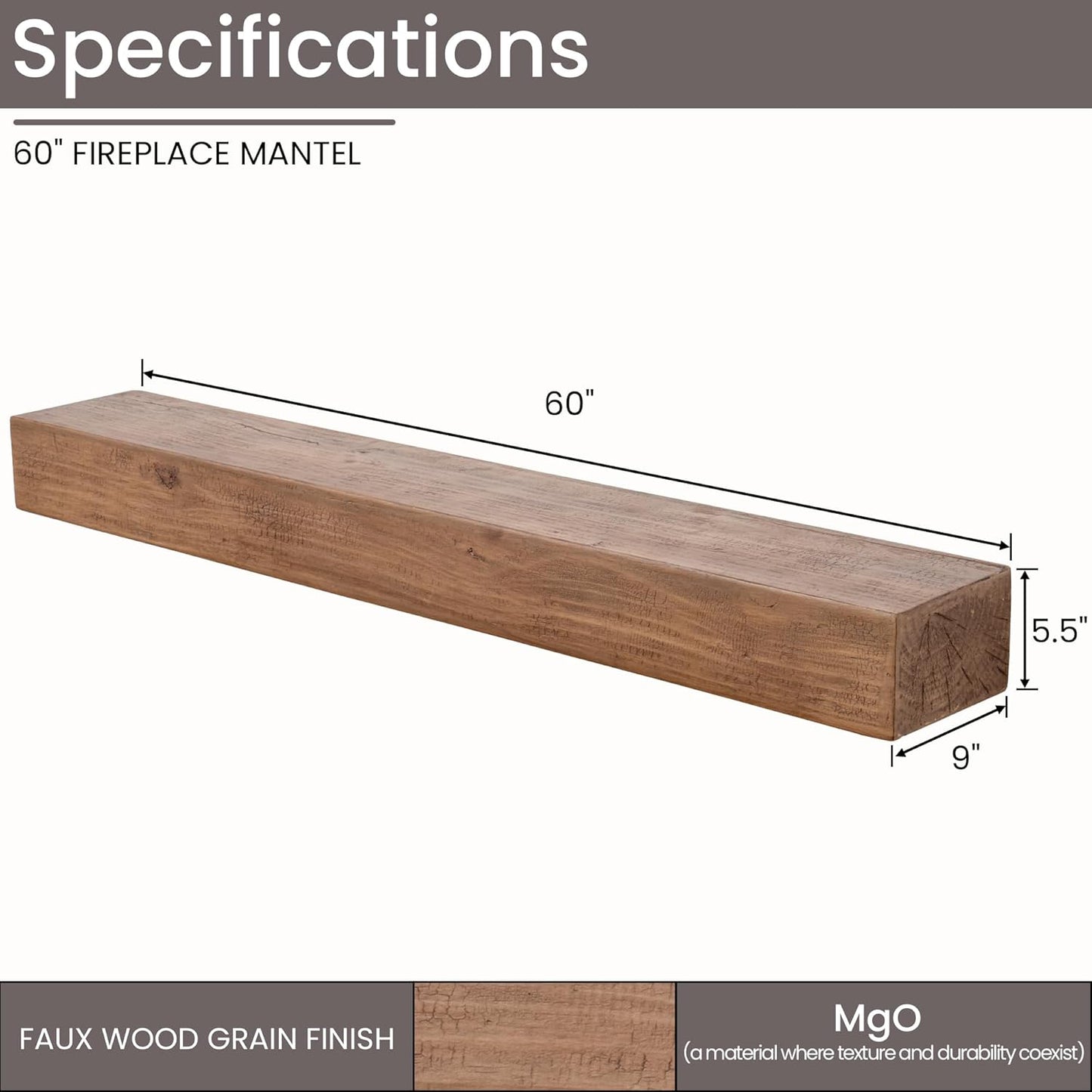 Shelfloft 60 Inch Long Faux Wood Fireplace Mantel Floating Shelf