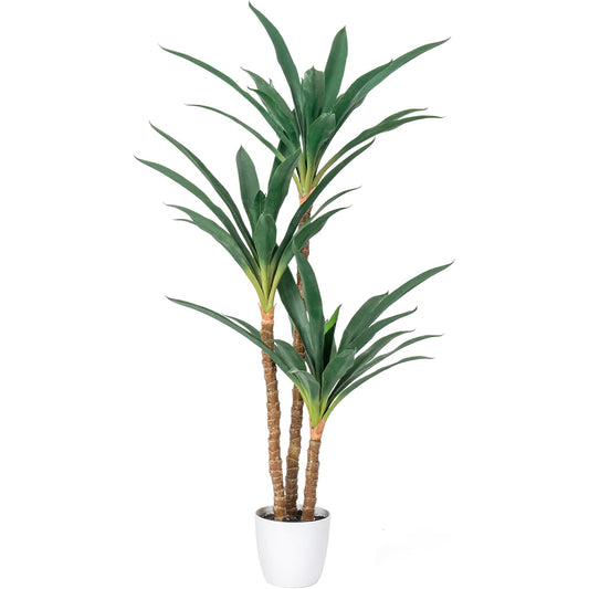 ShelfLoft 4.7ft Faux Agave Tree Artificial Plant with 3 Heads in Plastic Pot for Indoor/Outdoor Decor