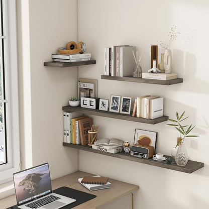 ShelfLoft 8"D x 1.2"H Grey Rustic American Ash Wood Floating Shelves