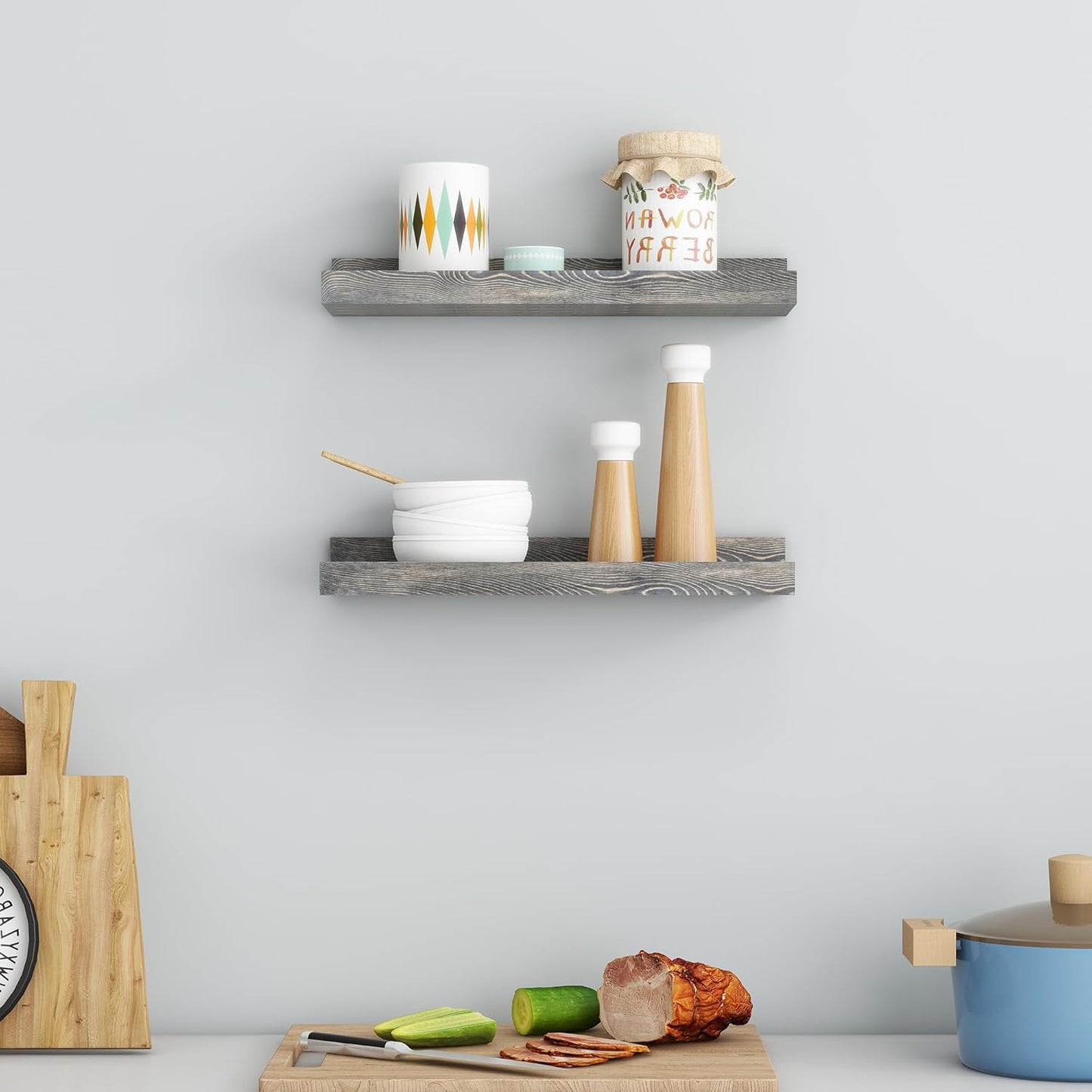 ShelfLoft 5.5"D x 2"H Grey Pine Wood Picture Ledge Shelf Wall Shelves with Lip, 2 Pack