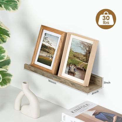 ShelfLoft 16" Wide x 4" Deep Picture Ledge Shelf Wall Display Floating Shelves with Lip, 2 Pack