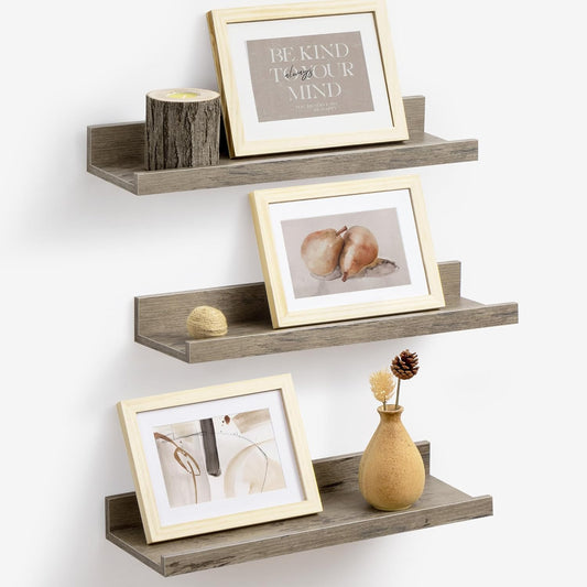 ShelfLoft 16"W x 4.2"D Grey Picture Ledge Shelf Floating Shelves with Lip Set of 3