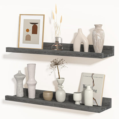 Shelfloft 4.7 Inch Deep Picture Ledge Shelf Rustic Fir Hardwood Floating Wall Shelves with Lip