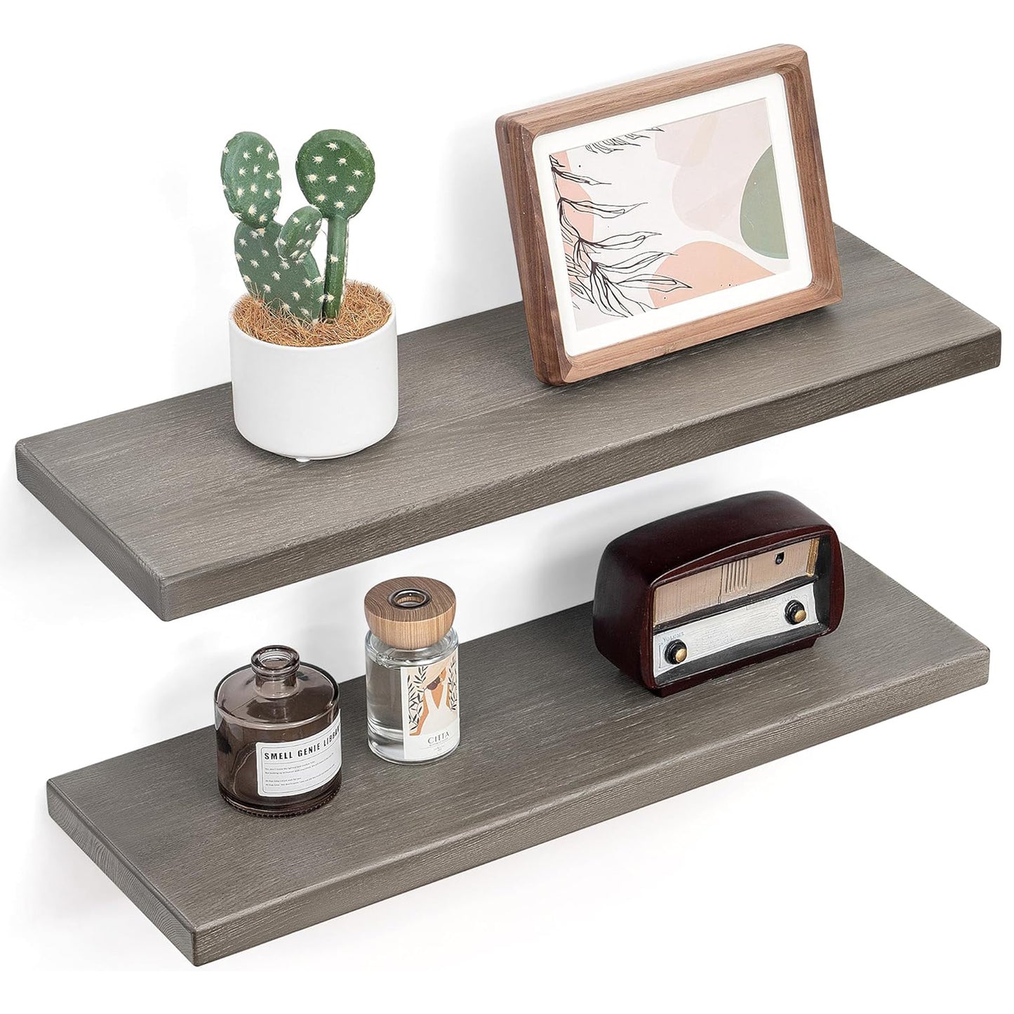 ShelfLoft 8"D x 1.2"H Grey Rustic American Ash Wood Floating Shelves