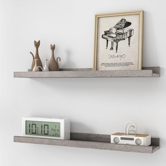 ShelfLoft 4.7"D x 1.5"H Grey Picture Ledge Shelf Elm Wood Floating Shelves for Wall, Set of 2