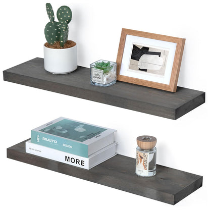 ShelfLoft 6.7"D x 1.4"H Grey Wall Mounted Pine Wood Floating Shelves