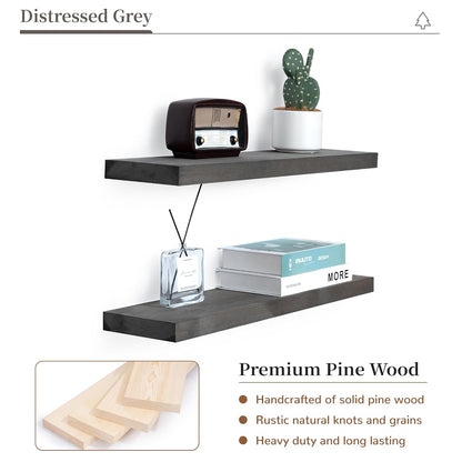 ShelfLoft 6.7"D x 1.4"H Grey Wall Mounted Pine Wood Floating Shelves