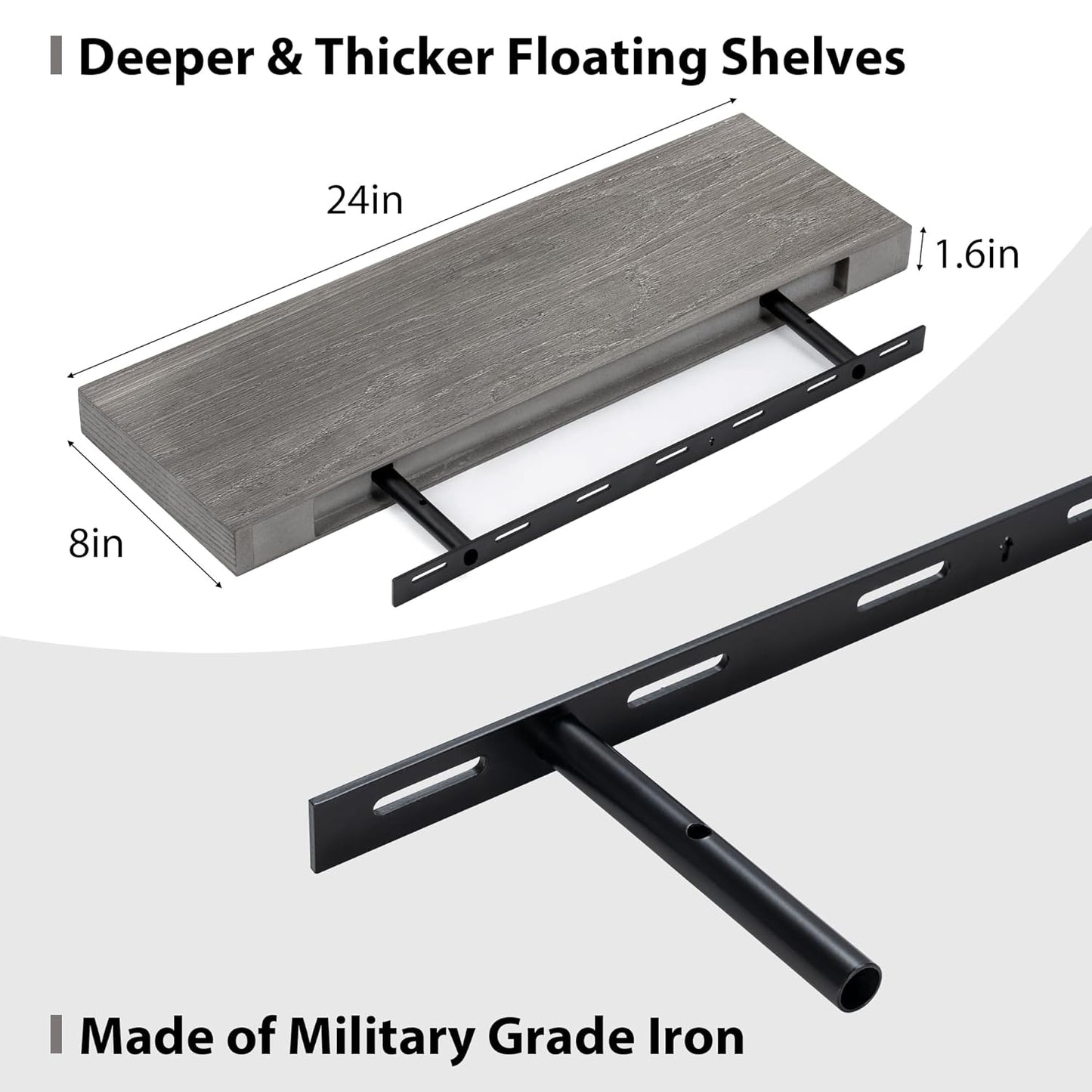 ShelfLoft 24" Wide x 8" Deep Fireplace Mantel Wood Floating Shelves, 2 Pack