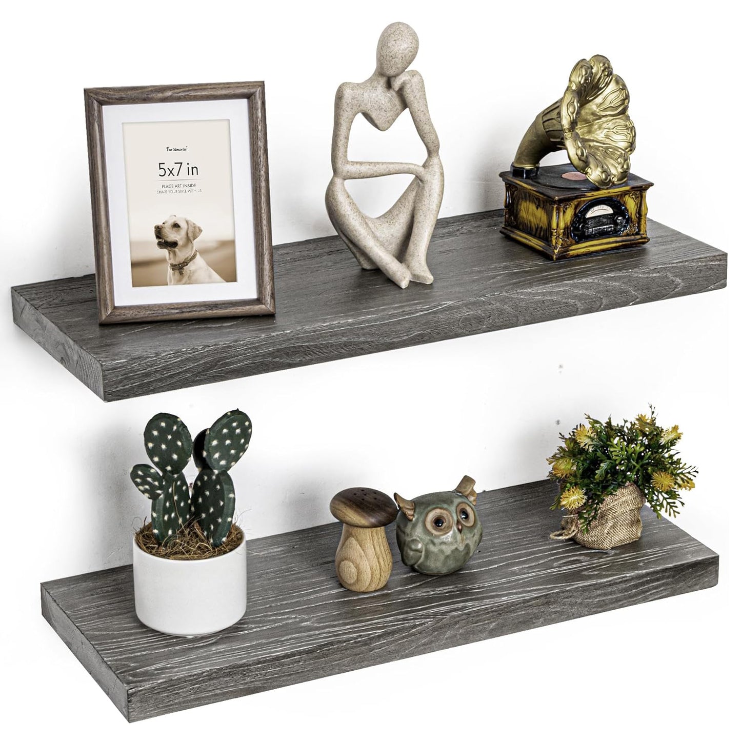 ShelfLoft 9.3"D x 1.4"H Grey Reclaimed Old Elm Wood Floating Shelves for Wall Storage