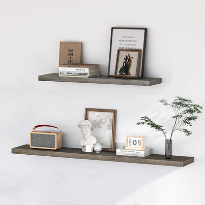 ShelfLoft 9.3"D x 1.4"H Grey Reclaimed Old Elm Wood Floating Shelves for Wall Storage