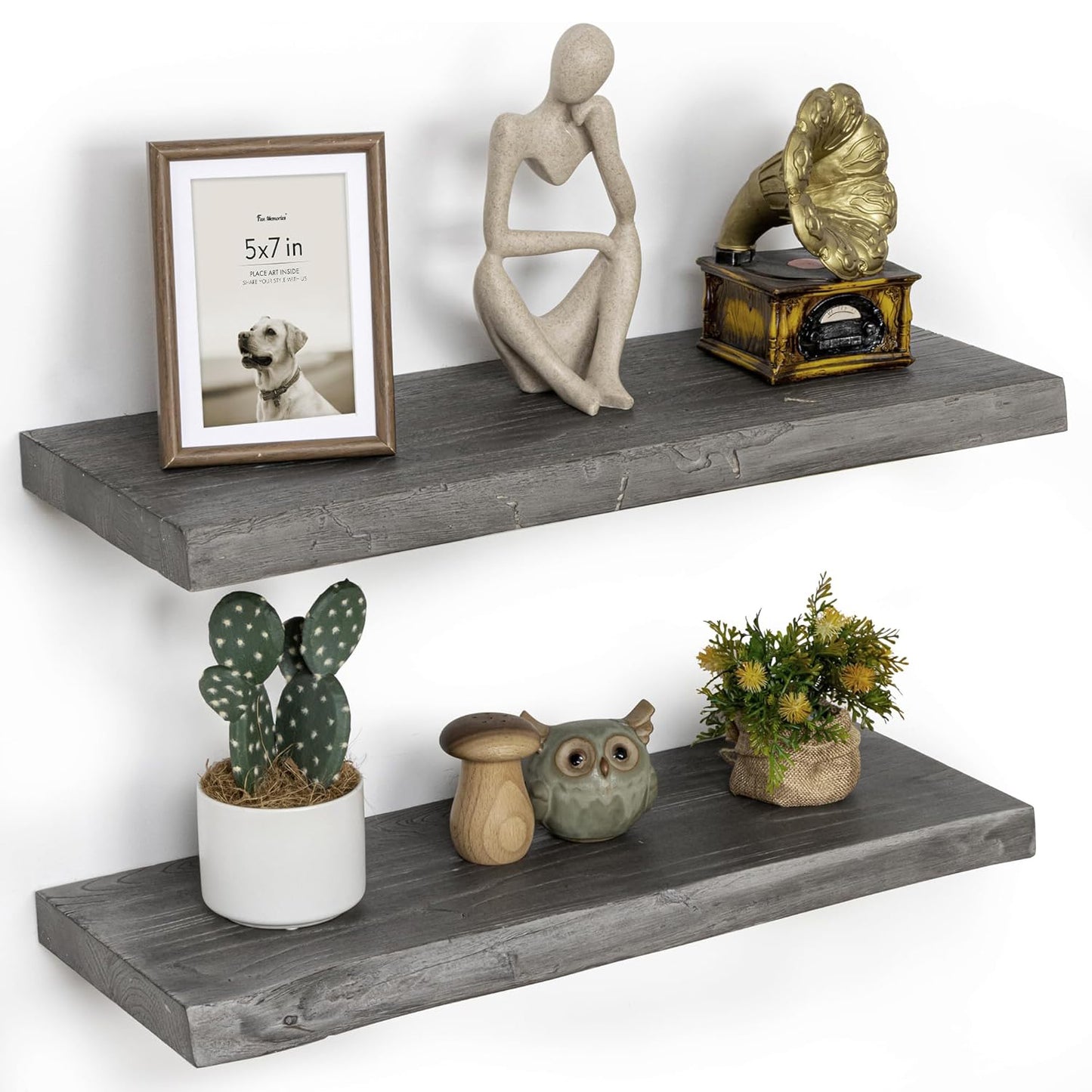 ShelfLoft 9.3"D x 1.4"H Grey Reclaimed Old Elm Wood Floating Shelves for Wall Storage