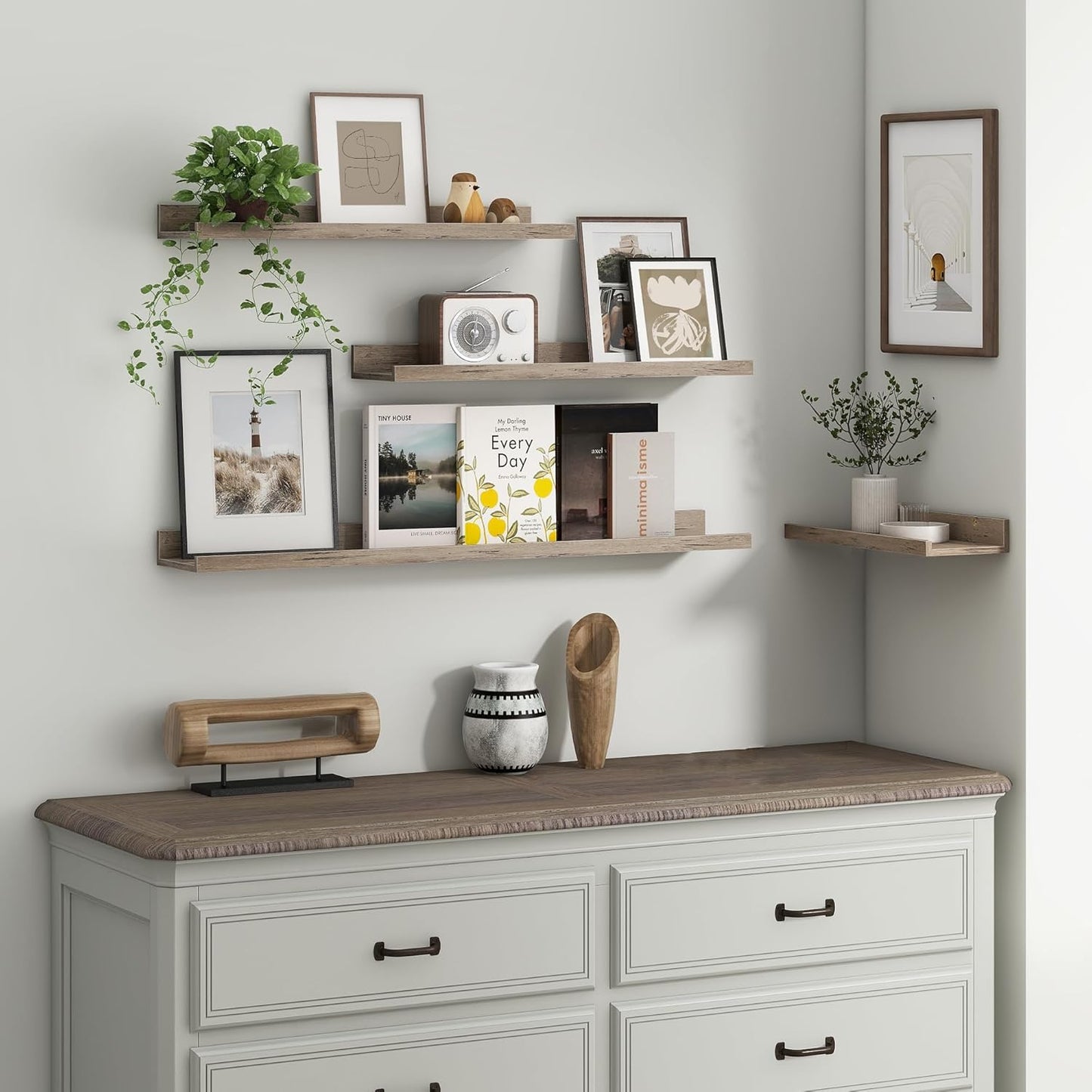 ShelfLoft 24"W x 4.2"D Grey Picture Ledge Shelf Floating Shelves with Lip Set of 3