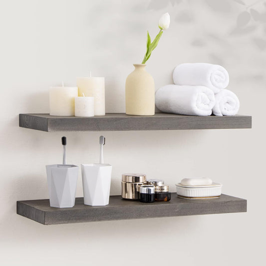 ShelfLoft 8"D x 1.5"H Rustic Grey Solid Elm Wood Wall Shelves for Storage