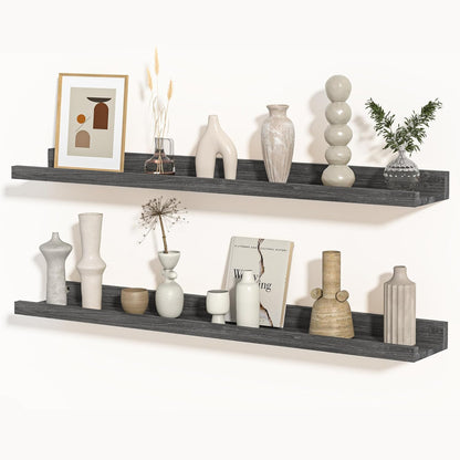 Shelfloft 4.7 Inch Deep Picture Ledge Shelf Rustic Fir Hardwood Floating Wall Shelves with Lip