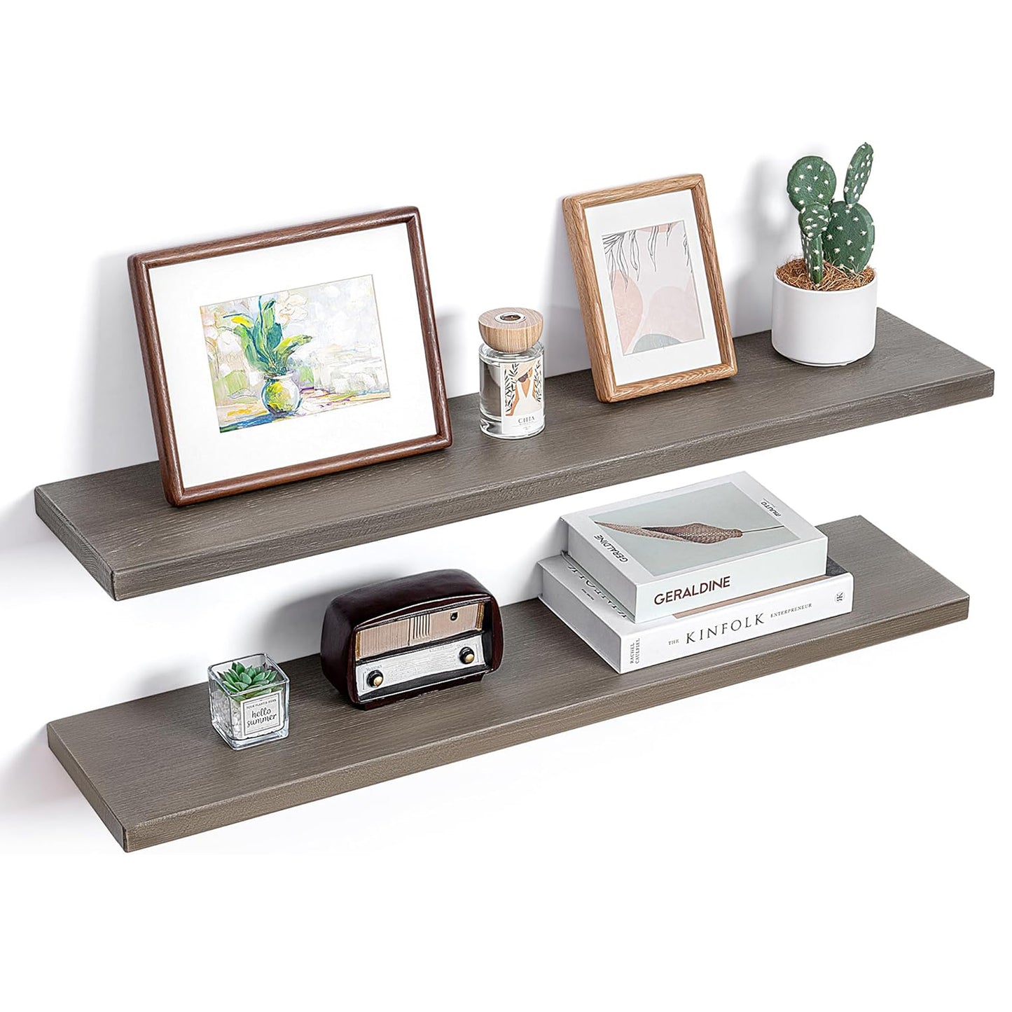 ShelfLoft 8"D x 1.2"H Grey Rustic American Ash Wood Floating Shelves