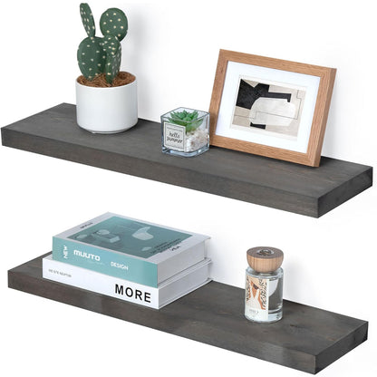 ShelfLoft 6.7"D x 1.4"H Grey Wall Mounted Pine Wood Floating Shelves